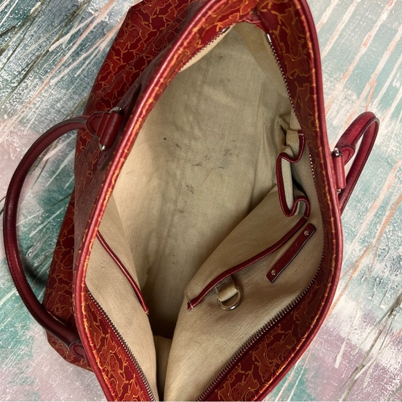 Céline Vintage Le Horse Carriage Saluki Monogram Tote Orange Red Tone & Silver - Picture 14 of 16